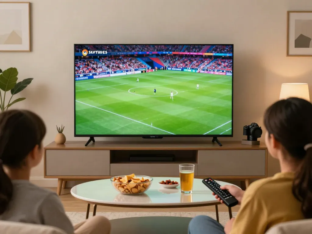 Enjoying Miglior IPTVs live sports in a cozy living room setup.